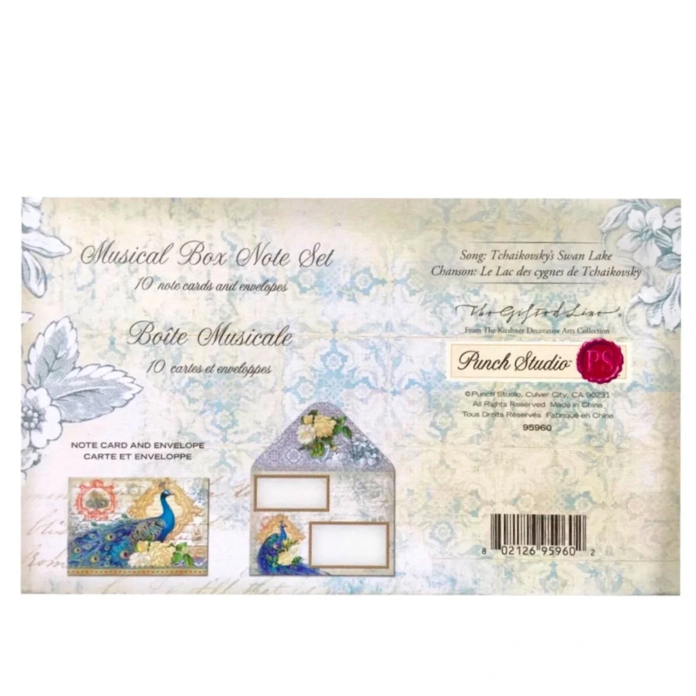 Punch Studio Floral Peacock Musical Keepsake Box Note Card Set (95960), 10 ct